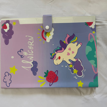 File Folder 5 Pockets - Cute Unicorn Letter A4 Accordion Expanding File Paper Document Organizer Tabs with Cover