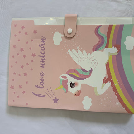 File Folder 5 Pockets - Cute Unicorn Letter A4 Accordion Expanding File Paper Document Organizer Tabs with Cover