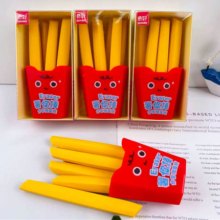 French fries-shaped stick erasers – fun kids’ stationery set
