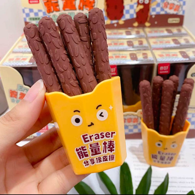Cute chocolate bar eraser close-up – novelty stationery gift for children