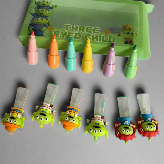 Three-eyed alien highlighter set – fun kids’ stationery for school and gifts